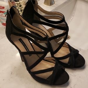 French Connection black suede and mesh heels